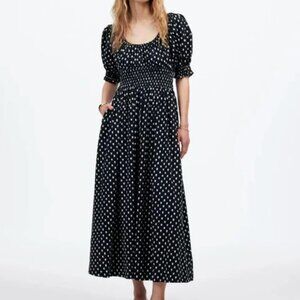 Madewell Smocked-Waist Midi Dress in Shibori Dot Print Sz 4